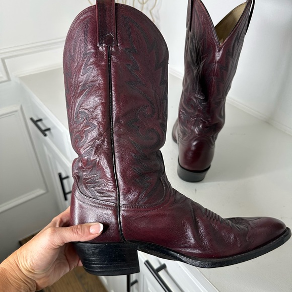 Vintage Dan Post Oxblood Burgundy Classic Western Cowboy Boots Made in USA -10D - Picture 8 of 10